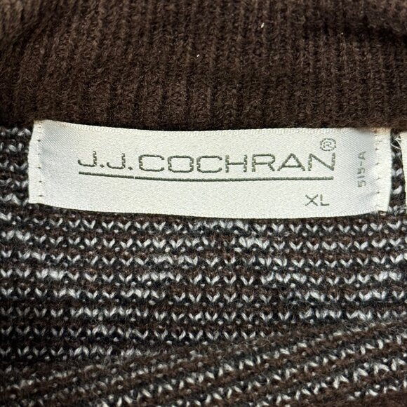 JJ Cochran‎ Sweater Mens XL Argyle Sweater Trim Leather Wool Grunge 90s Grandpa - Picture 3 of 8